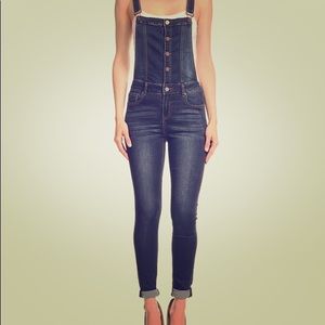 Enjean button front overalls(Dark blue color)